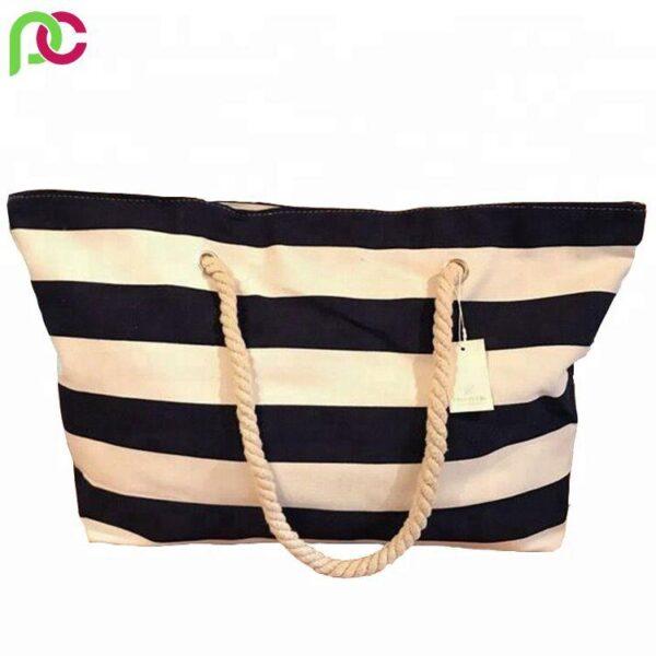 striped cotton beach bag