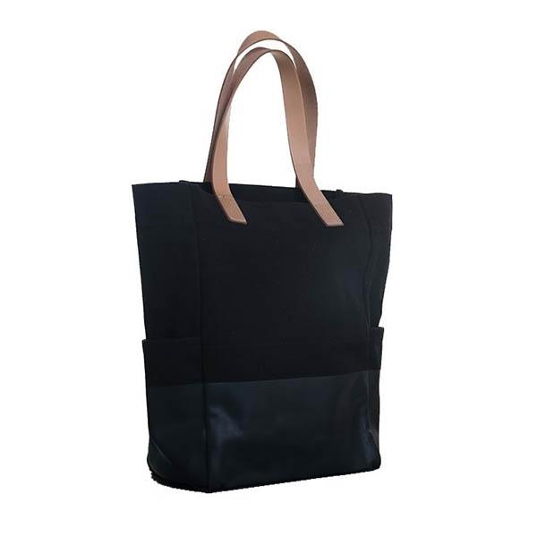 Cotton canvas bag with leather handle