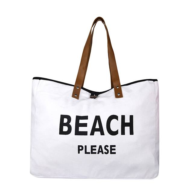 leather handled cotton beach bag manufacturer